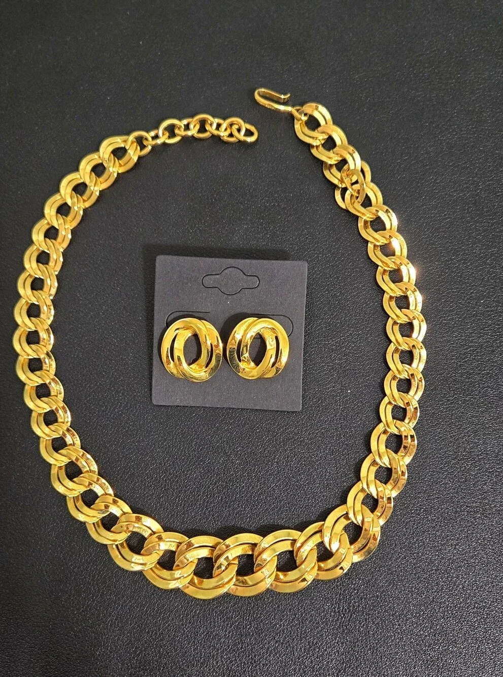 Monet Vintage Gold-Tone Chunky Chain Necklace & Stud Earring Set - Picture 4 of 14